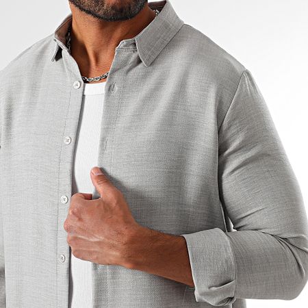 LBO - Conjunto de camisa de manga larga y pantalón efecto lino 2094 Gris
