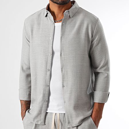 LBO - Conjunto de camisa de manga larga y pantalón efecto lino 2094 Gris
