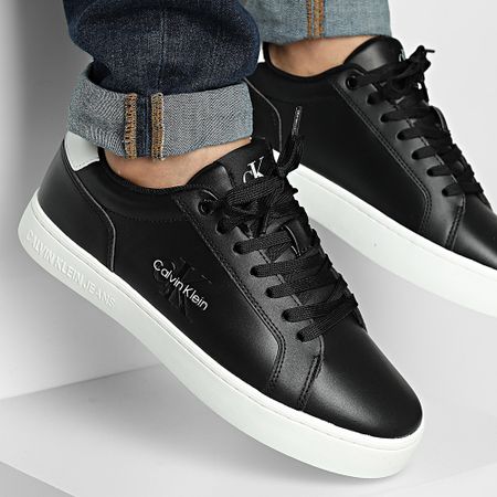 Calvin Klein - Zapatillas Classic Cupsole Mono Leather 1369 Negro Blanco Brillante