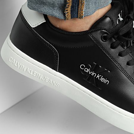 Calvin Klein - Zapatillas Classic Cupsole Mono Leather 1369 Negro Blanco Brillante