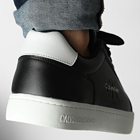 Calvin Klein - Zapatillas Classic Cupsole Mono Leather 1369 Negro Blanco Brillante