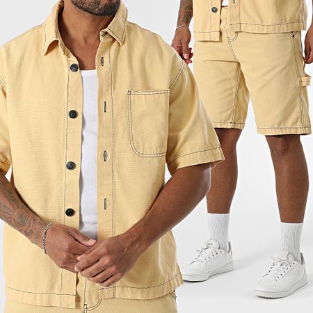 KZR - Conjunto de camisa vaquera de manga corta y pantalón corto 189 amarillo