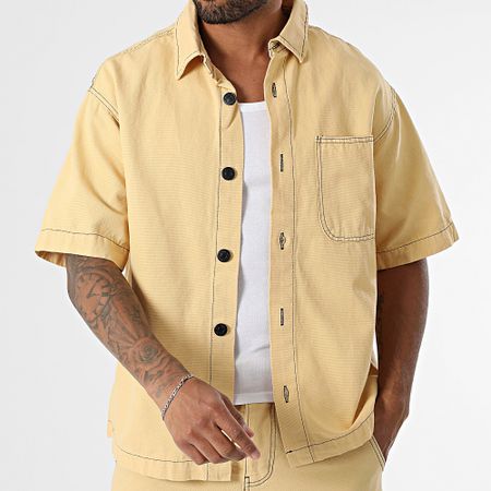 KZR - Conjunto de camisa vaquera de manga corta y pantalón corto 189 amarillo