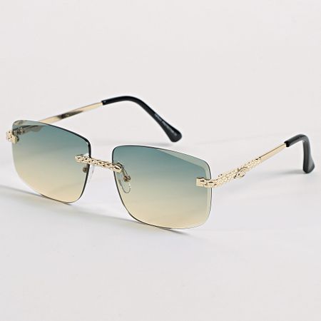 Frilivin - 814 Verde Amarillo Gradiente Dorado Gafas de sol