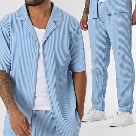 Uniplay - 158 Conjunto de camisa azul claro de manga corta y pantalón texturizado