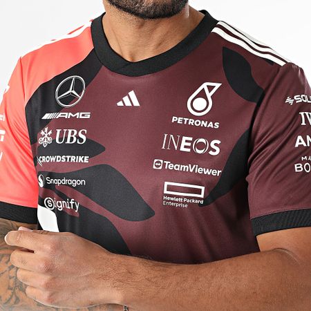 Adidas Performance - Mercedes AMG Camiseta deportiva a rayas JZ6206 Blanco Marrón Naranja