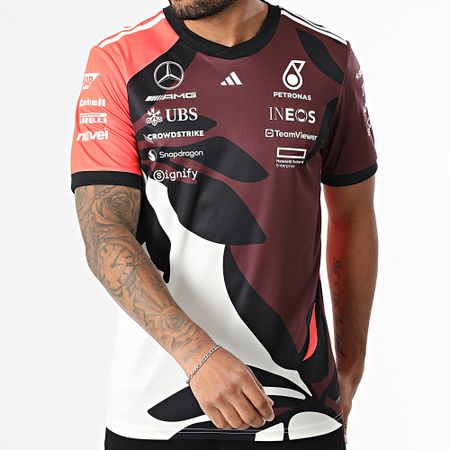Adidas Performance - Mercedes AMG Camiseta deportiva a rayas JZ6206 Blanco Marrón Naranja