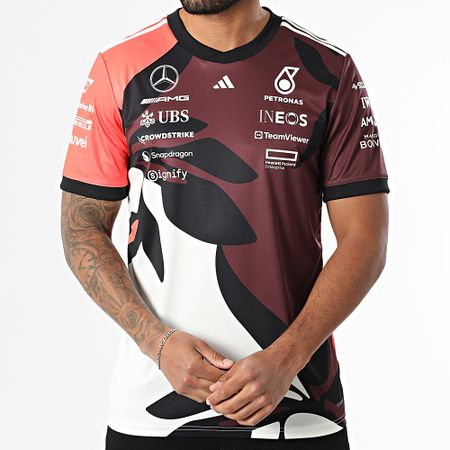 Adidas Performance - Mercedes AMG Camiseta deportiva a rayas JZ6206 Blanco Marrón Naranja