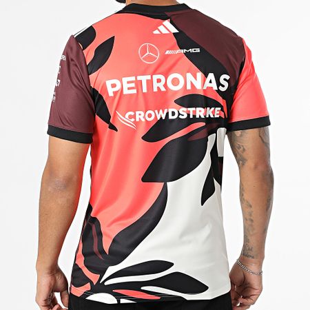 Adidas Performance - Mercedes AMG Camiseta deportiva a rayas JZ6206 Blanco Marrón Naranja