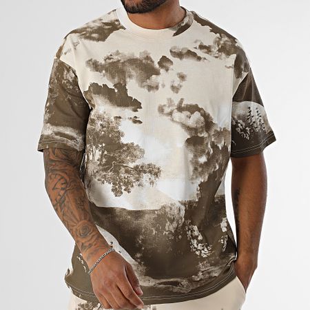 Ikao - Conjunto de camiseta y pantalón corto de jogging marrón beige 098