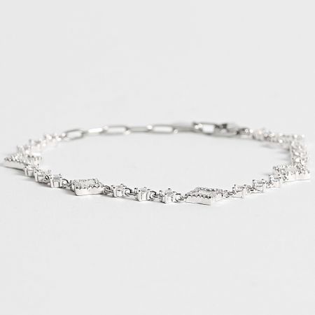 Make It Shine - Pulsera Tenis Flor Strass Plata Blanca