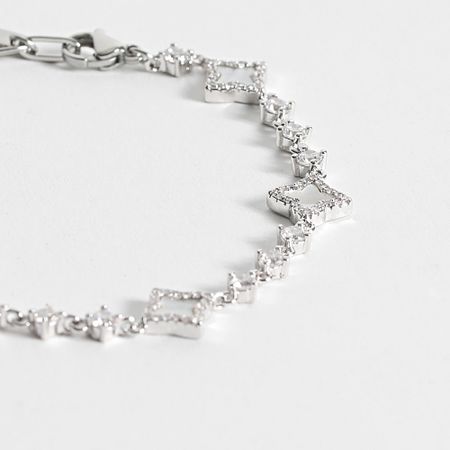 Make It Shine - Pulsera Tenis Flor Strass Plata Blanca