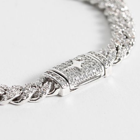Make It Shine - Pulsera de eslabones cubanos con strass de la firma de plata helada
