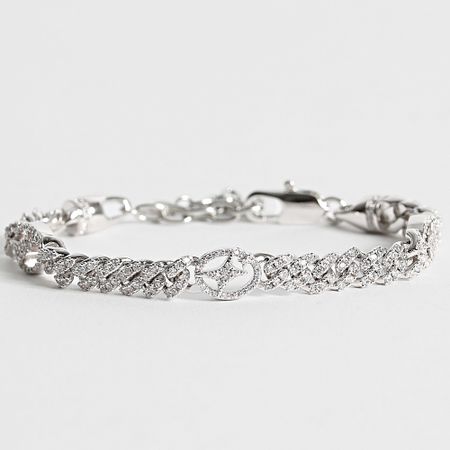 Make It Shine - Pulsera de eslabones cubanos con strass de la firma de plata helada