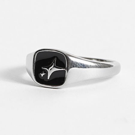 Make It Shine - Anillo de sello cuadrado Plata Negro