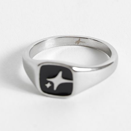 Make It Shine - Anillo de sello cuadrado Plata Negro