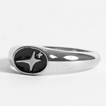 Make It Shine - Anillo Signet Oval Plata Negro