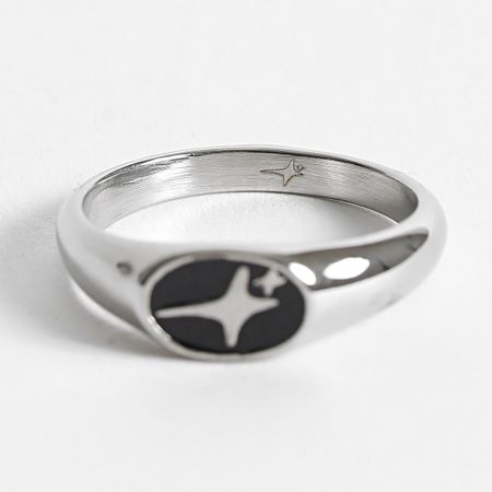Make It Shine - Anillo Signet Oval Plata Negro