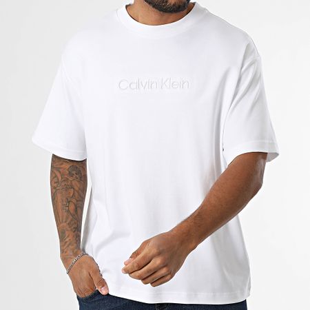 Calvin Klein - Tee Shirt Oversize Large Rojo Fashion Logo 206G Blanco