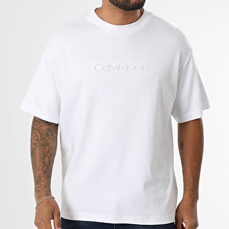 Calvin Klein - Tee Shirt Oversize Large Rojo Fashion Logo 206G Blanco