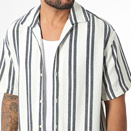 Jack And Jones - Coba Stripe Resort Beige Azul Marino Camisa Manga Corta