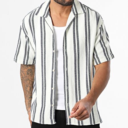 Jack And Jones - Coba Stripe Resort Beige Azul Marino Camisa Manga Corta