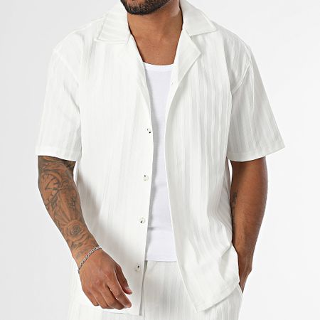 Mackten - Conjunto de camisa de manga corta y pantalón a rayas 139 Blanco