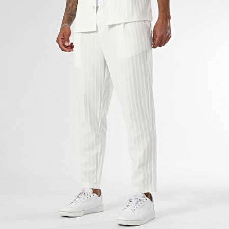 Mackten - Conjunto de camisa de manga corta y pantalón a rayas 139 Blanco