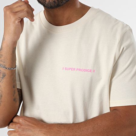 Super Prodige - Oversize Tee Shirt Large Mindset Beige Rosa Fluo