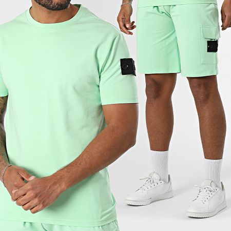 Black Industry - Conjunto de camiseta y pantalón corto 009 Verde claro