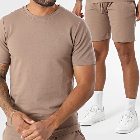 Black Industry - Conjunto de camiseta oversize y pantalón corto de jogging marrón