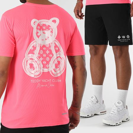 Teddy Yacht Club - Conjunto de jersey y pantalón corto Tech Maison De Couture Negro Rosa Fluo Blanco