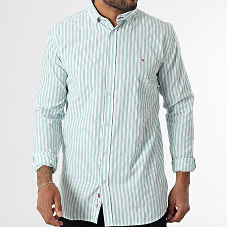 Geographical Norway - Camisa rayas manga larga 169 Verde Turquesa Blanco