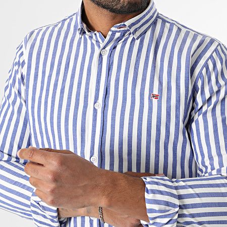 Geographical Norway - 166 Azul Marino Blanco Camisa de Manga Larga a Rayas