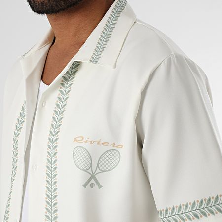 KZR - Conjunto de camisa de manga corta y pantalón corto 191 Beige claro Verde claro