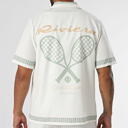 KZR - Conjunto de camisa de manga corta y pantalón corto 191 Beige claro Verde claro