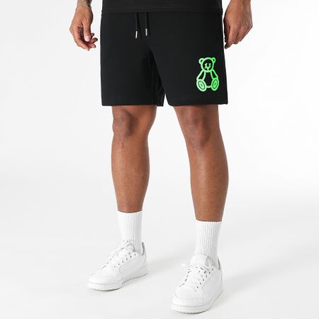 Teddy Yacht Club - Ensemble Tee Shirt Et Short Jogging Fat Outline Noir Vert Fluo