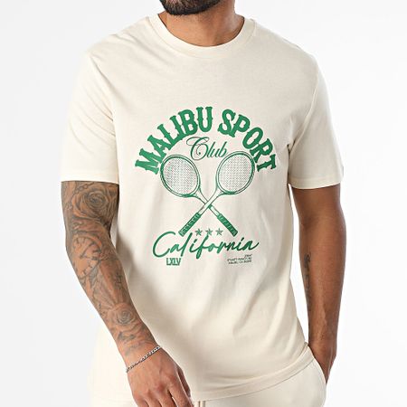 Luxury Lovers - Conjunto de camiseta y pantalón corto Malibu Sport Club Beige Verde