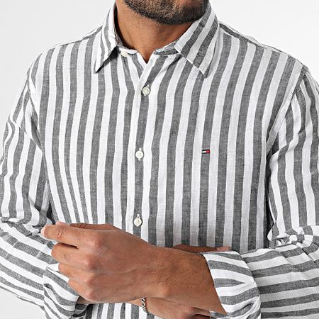 Tommy Hilfiger - Camisa Lino Manga Larga Regular Fit Lino Rayas Bengala 9456 Blanco Negro