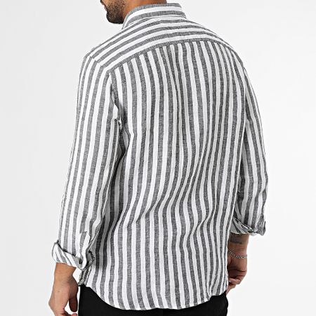 Tommy Hilfiger - Camisa Lino Manga Larga Regular Fit Lino Rayas Bengala 9456 Blanco Negro