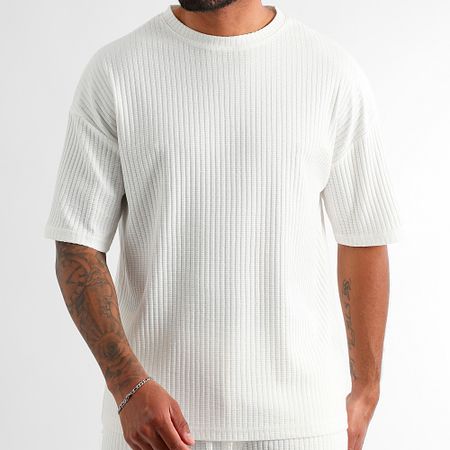 LBO - Conjunto de camiseta texturizada grande oversize y pantalón corto texturizado 3835 3836 Blanco
